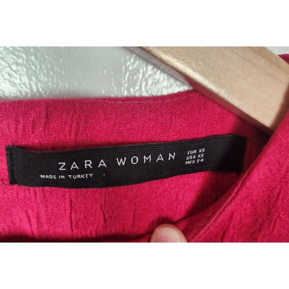Zara Woman's Sz. XS Bright Pink Belle Sleeve Mini Shift Dress - Picture 2 of 5